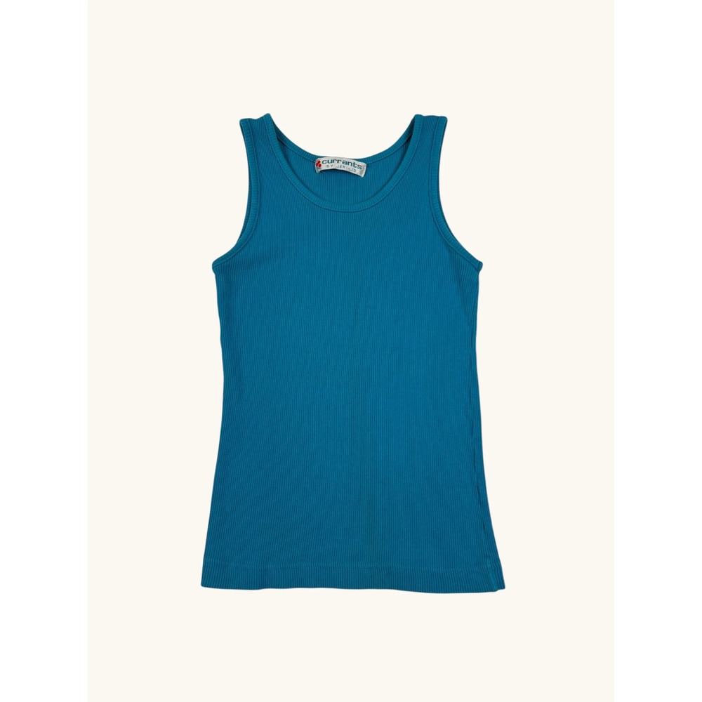 Currants by Jeri-Jo Teal Blue Ribbed Tank Top Sleeveless Scoop Neck Basic Women